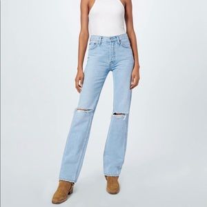 Re/Done High Rise Loose jeans in “Bleach Destroy”